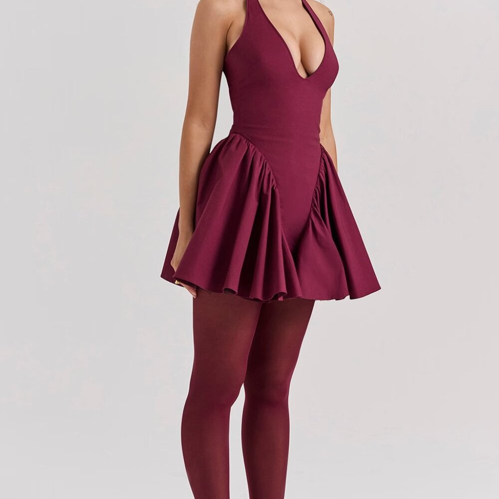 House of CB Valentia Wine Halter Mini Dress Size XS - Picture 7 of 10